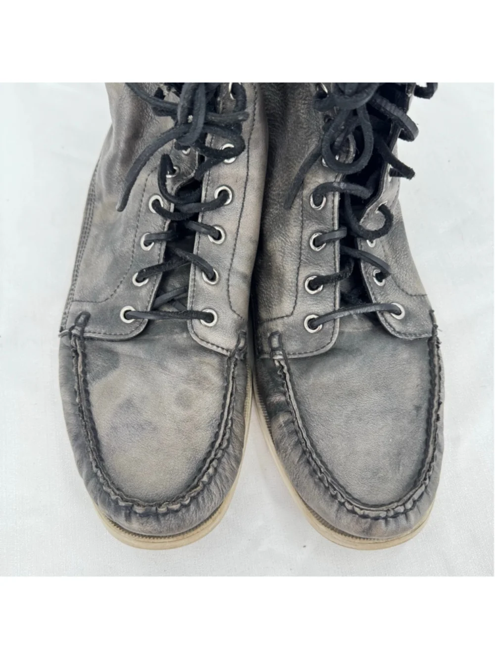 Sebago Docksides Men's Leather High Top Sneakers Distressed Gray Lace Up Size 12